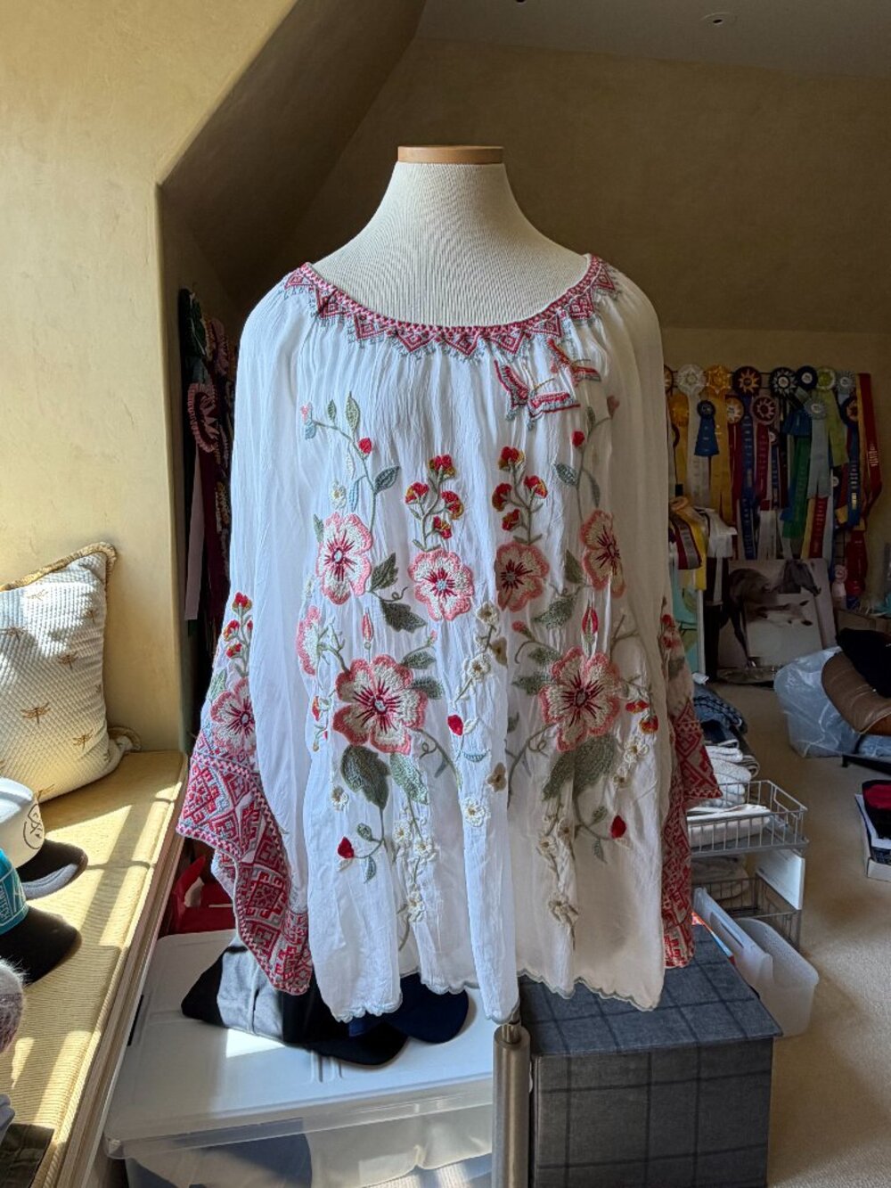 Johnny Was White Embroidered Floral Boho Blouse